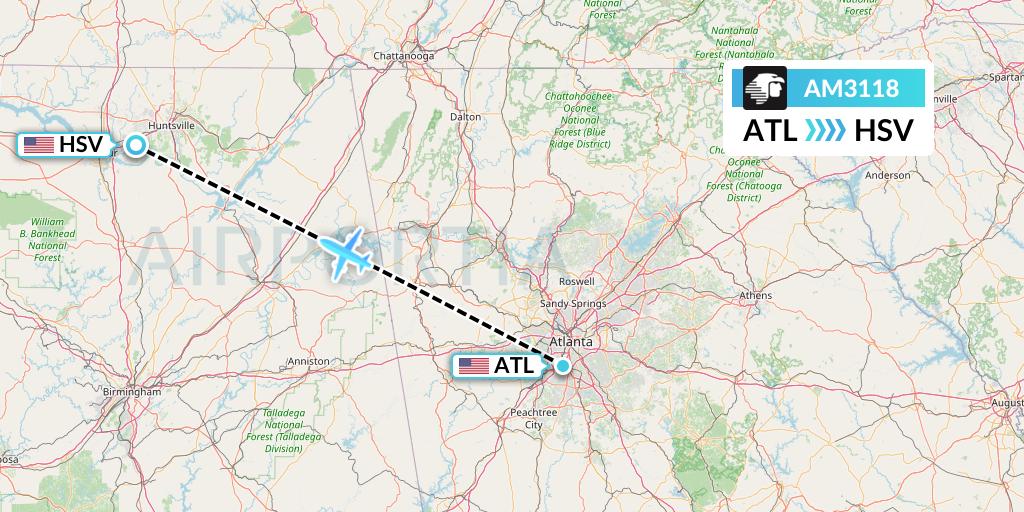AM3118 Aeromexico Flight Map: Atlanta to Huntsville