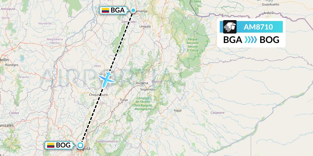 AM8710 Aeromexico Flight Map: Bucaramanga to Bogota