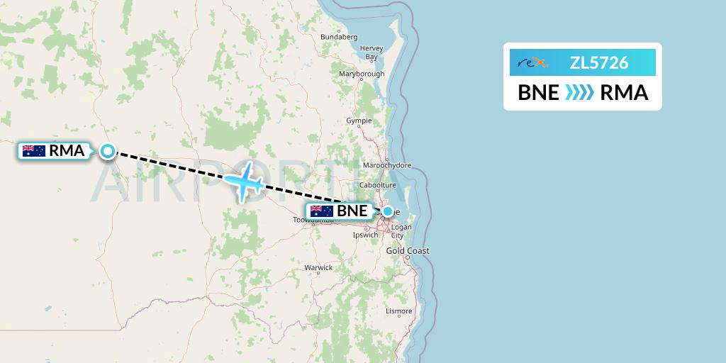 ZL5726 Regional Express Flight Map: Brisbane to Roma