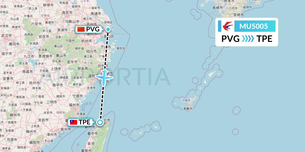 MU5005 China Eastern Airlines Flight Map: Shanghai to Taipei