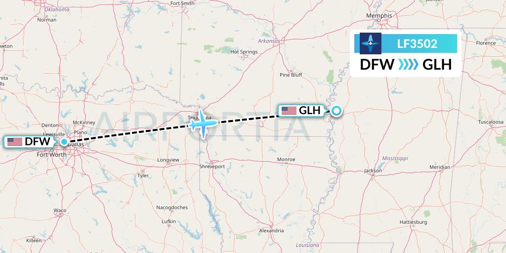 LF3502 Corporate Flight Management Flight Map: Dallas to Greenville