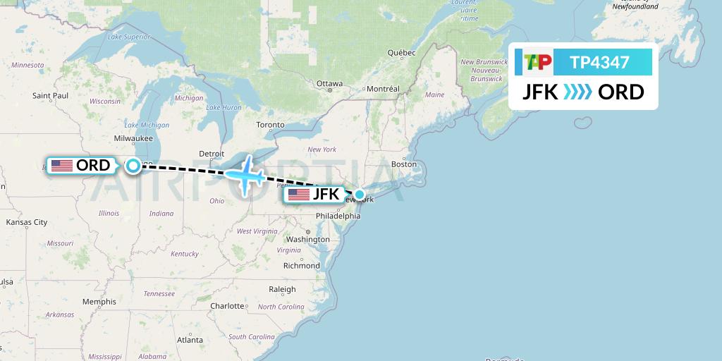 TP4347 TAP Portugal Flight Map: New York to Chicago
