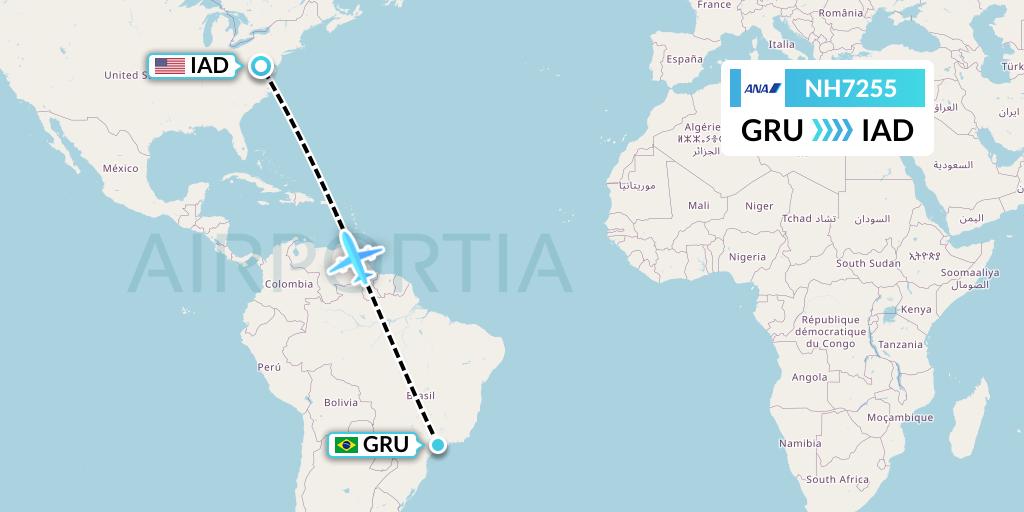 NH7255 All Nippon Airways Flight Map: Sao Paulo to Washington