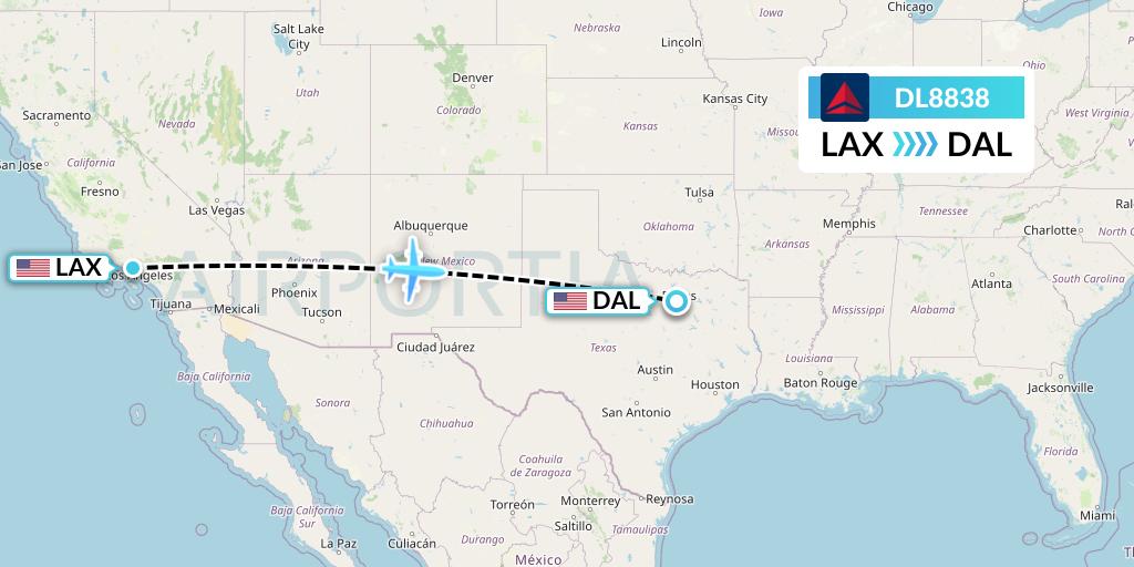 DL8838 Delta Air Lines Flight Map: Los Angeles to Dallas