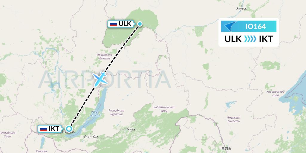 IO164 IrAero Flight Map: Lensk to Irkutsk