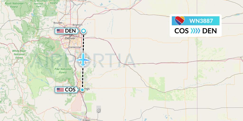 WN3887 Southwest Airlines Flight Map: Colorado Springs to Denver