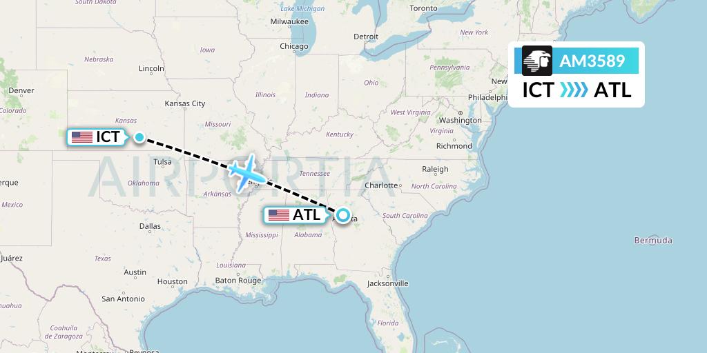 AM3589 Aeromexico Flight Map: Wichita to Atlanta