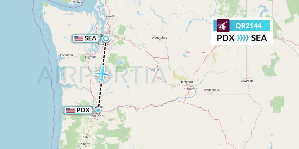 QR2144 Qatar Airways Flight Map: Portland to Seattle