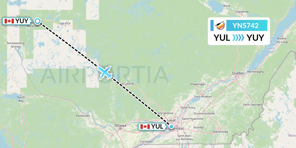 YN5742 Air Creebec Flight Map: Montreal to Rouyn