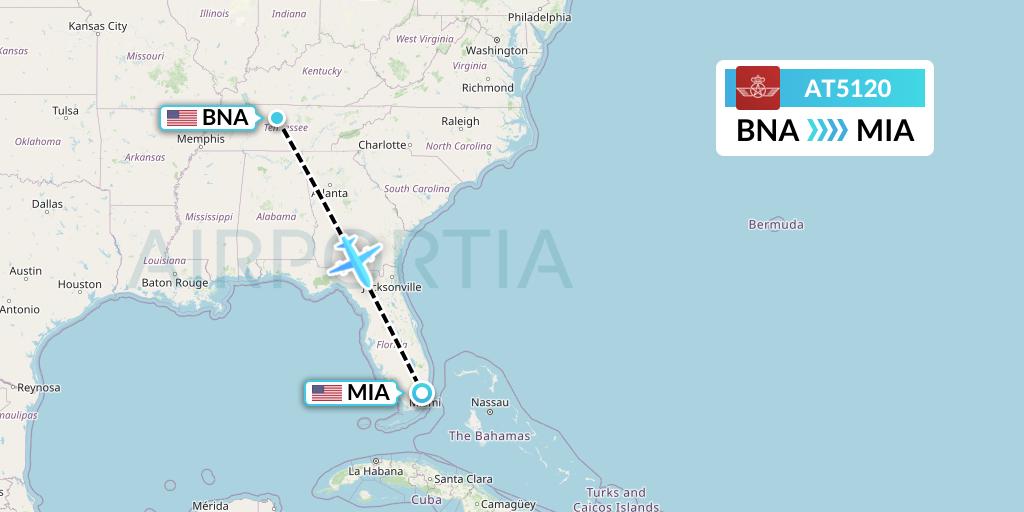 AT5120 Royal Air Maroc Flight Map: Nashville to Miami