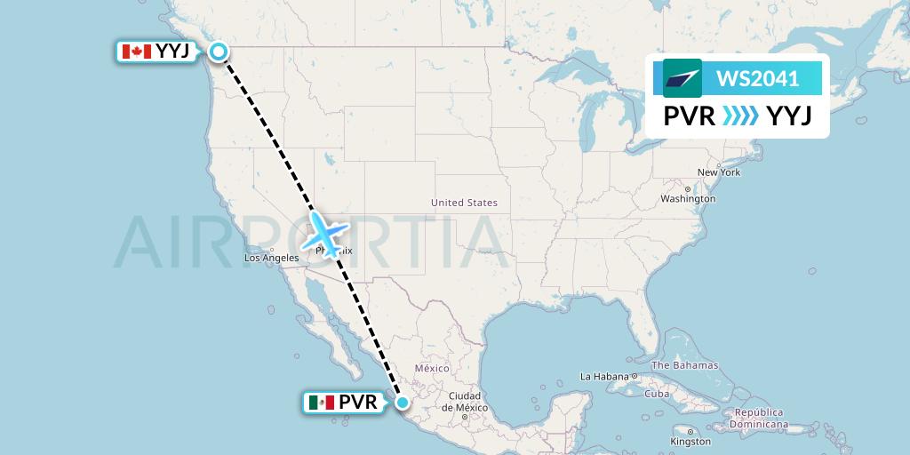 WS2041 WestJet Flight Map: Puerto Vallarta to Victoria