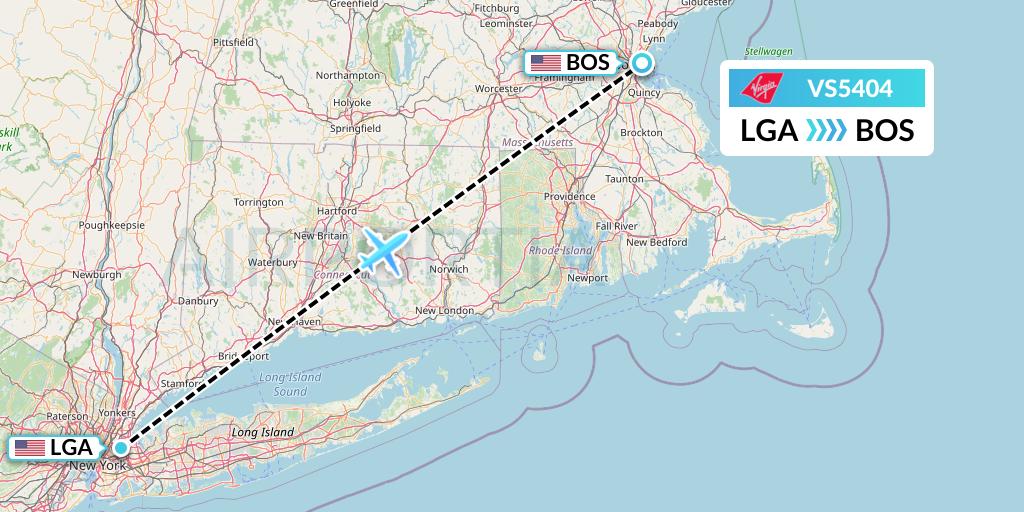 VS5404 Virgin Atlantic Airways Flight Map: New York to Boston