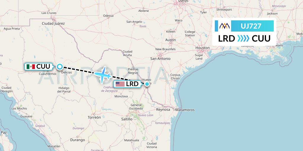 UJ727 AlMasria Universal Airlines Flight Map: Laredo to Chihuahua