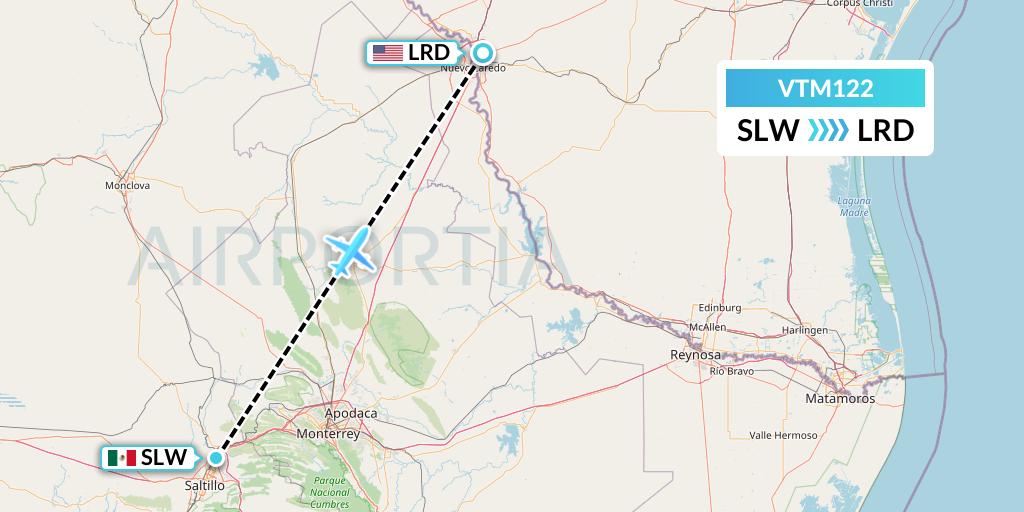 VTM122 Aeronaves TSM Flight Map: Saltillo to Laredo