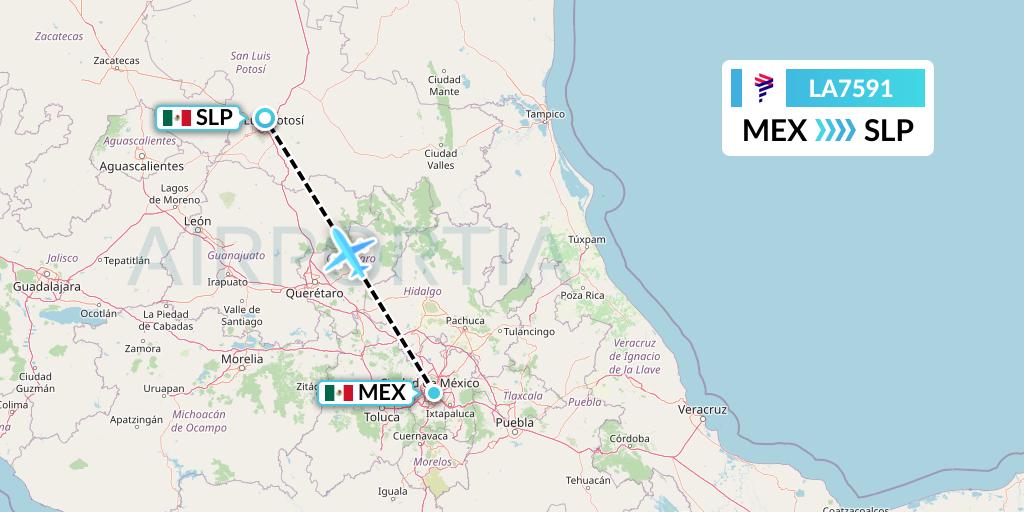 LA7591 LAN Airlines Flight Map: Mexico City to San Luis Potosi