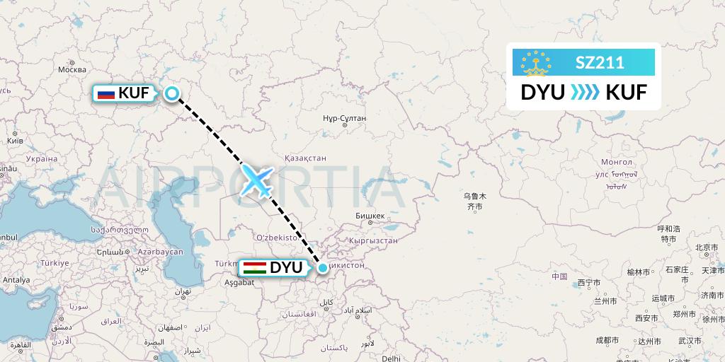 SZ211 Somon Air Flight Map: Dushanbe to Samara