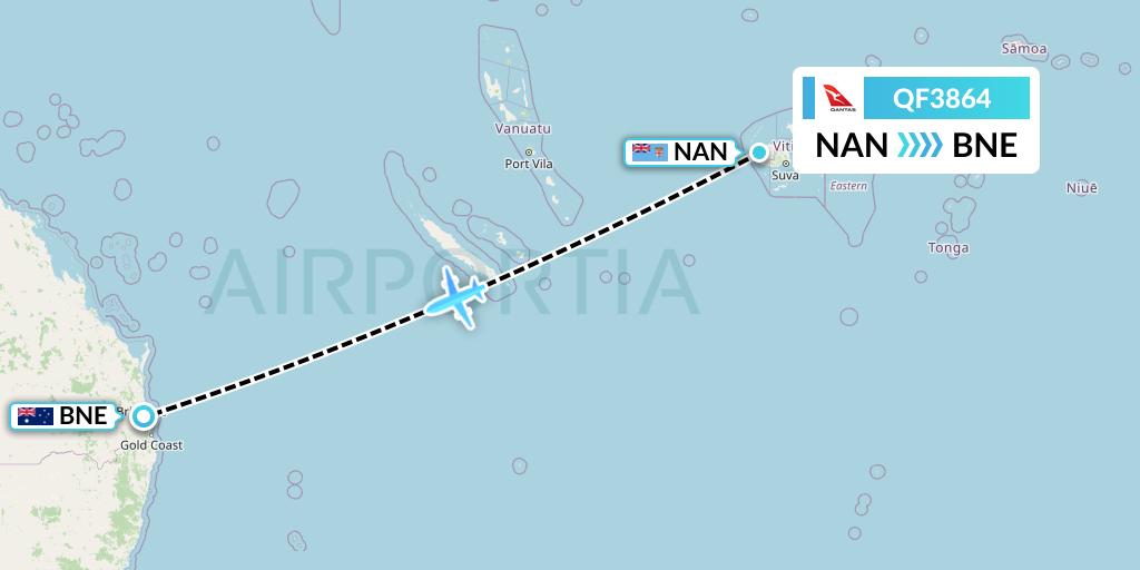 QF3864 Qantas Flight Map: Nadi to Brisbane