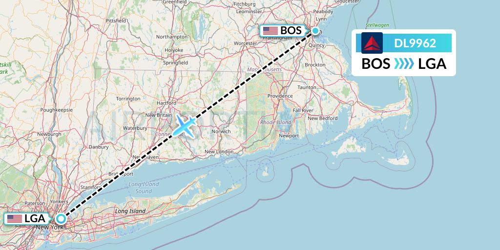 DL9962 Delta Air Lines Flight Map: Boston to New York