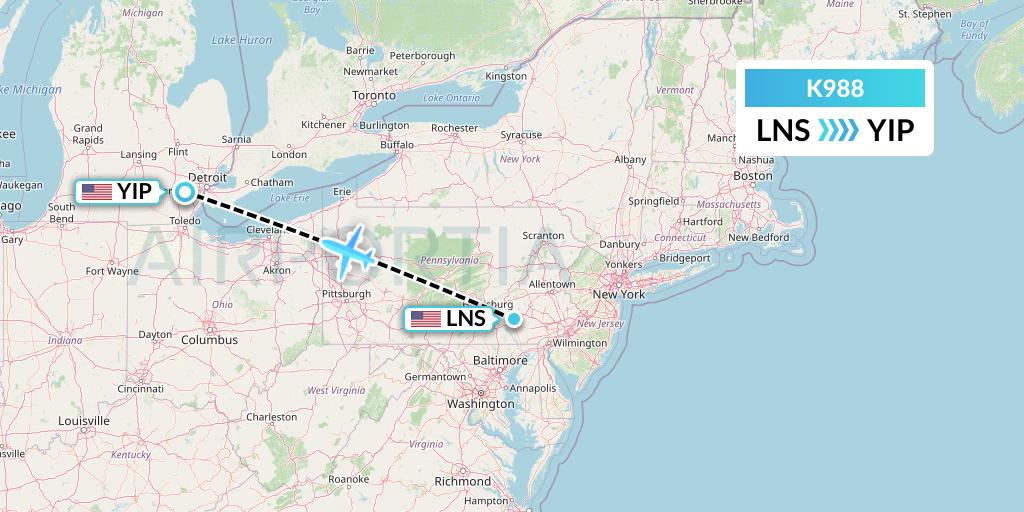 K988 Kalitta Charters Flight Map: Lancaster to Detroit