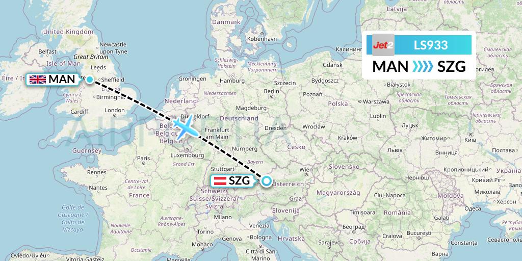 LS933 Jet2 Flight Map: Manchester to Salzburg