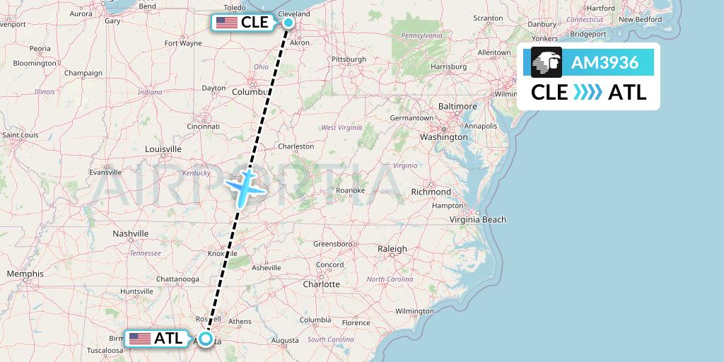 AM3936 Aeromexico Flight Map: Cleveland to Atlanta