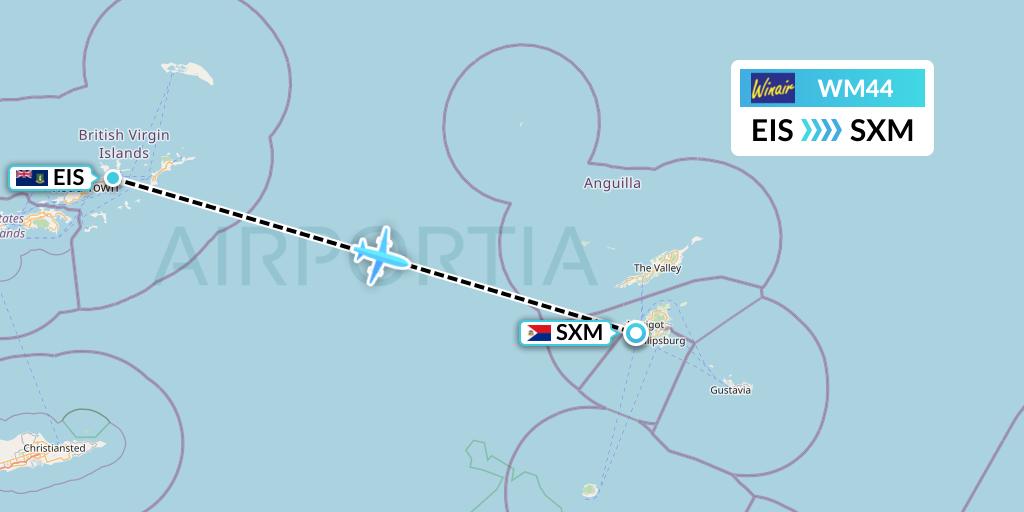 WM44 Winair Flight Map: Beef Island to Sint Maarten