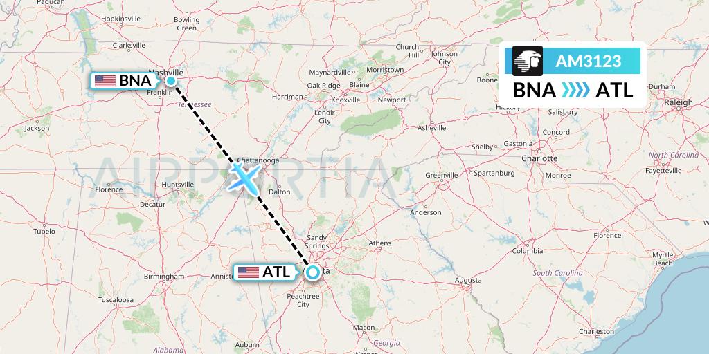AM3123 Aeromexico Flight Map: Nashville to Atlanta