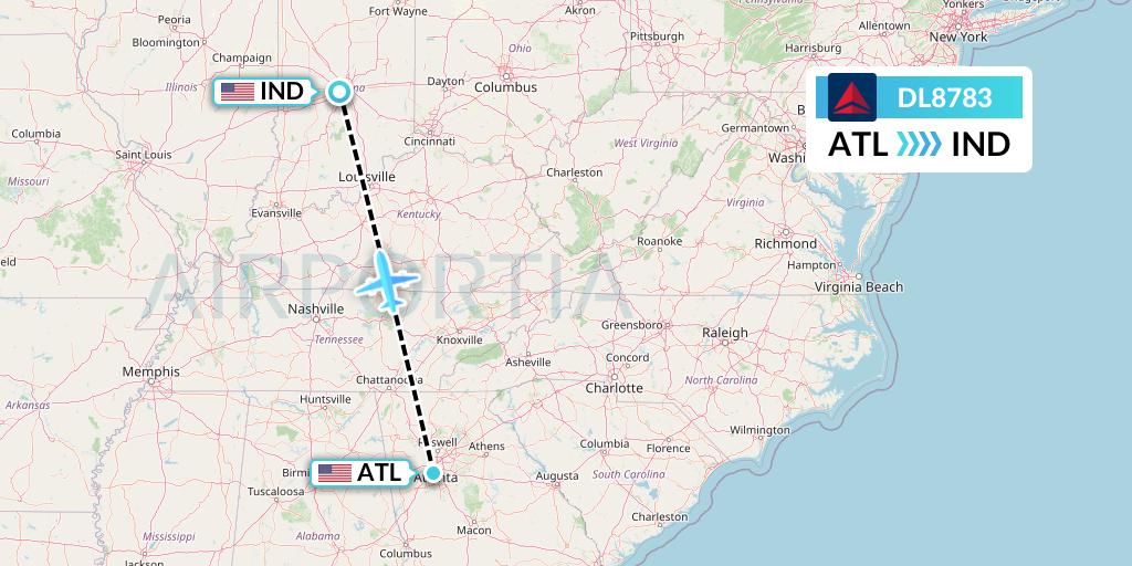 DL8783 Delta Air Lines Flight Map: Atlanta to Indianapolis