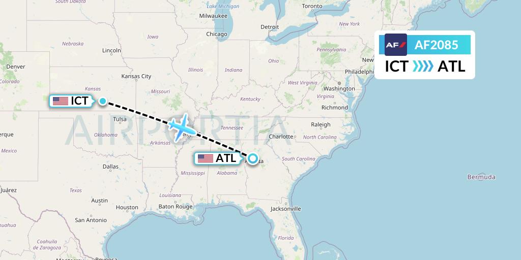 AF2085 Air France Flight Map: Wichita to Atlanta