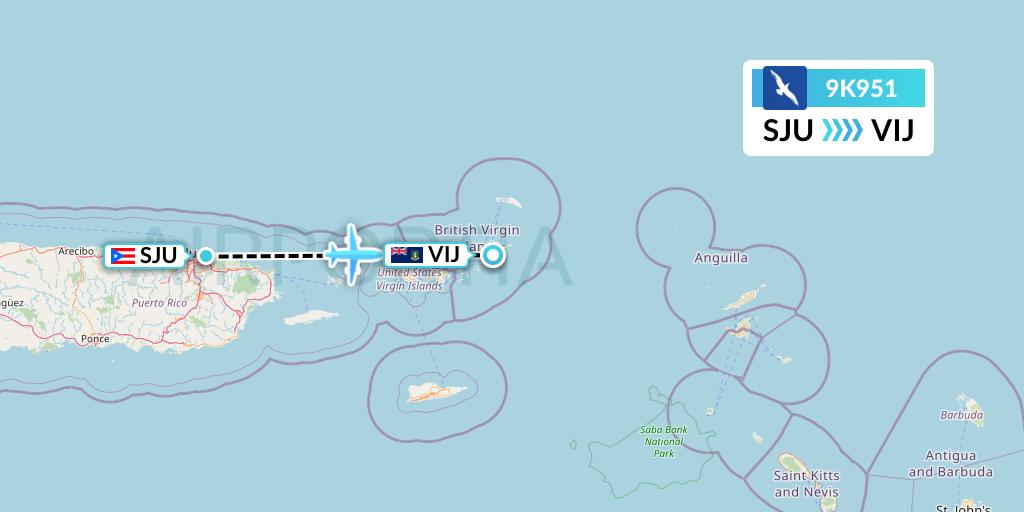 9K951 Cape Air Flight Map: San Juan to Virgin Gorda