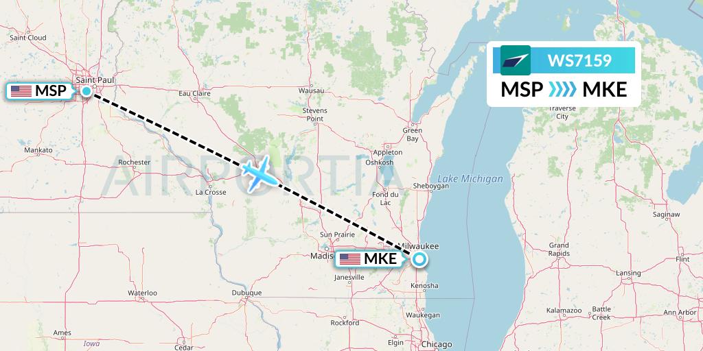 WS7159 WestJet Flight Map: Minneapolis to Milwaukee