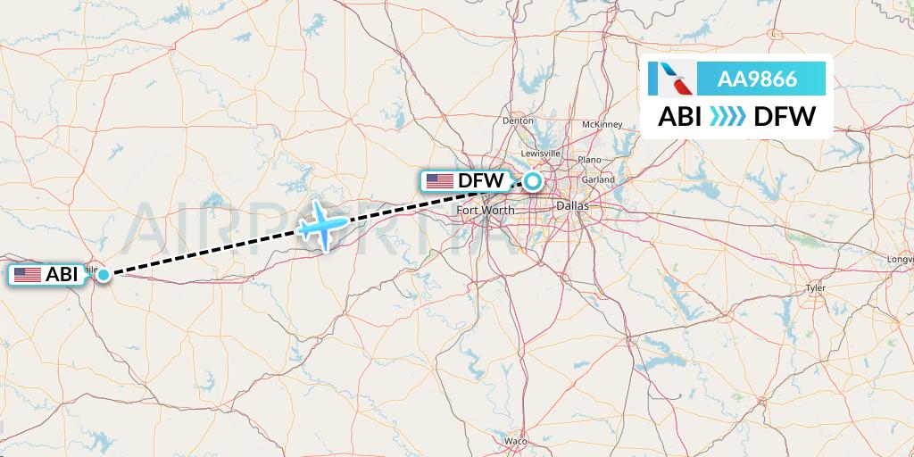 AA9866 American Airlines Flight Map: Abilene to Dallas