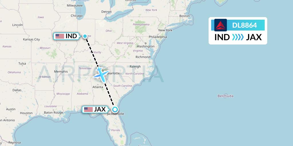 DL8864 Delta Air Lines Flight Map: Indianapolis to Jacksonville