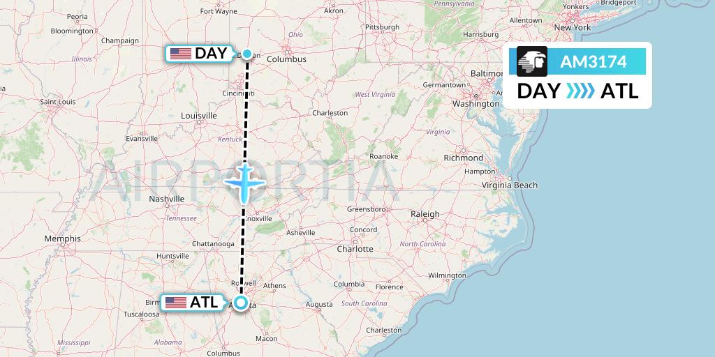 AM3174 Aeromexico Flight Map: Dayton to Atlanta