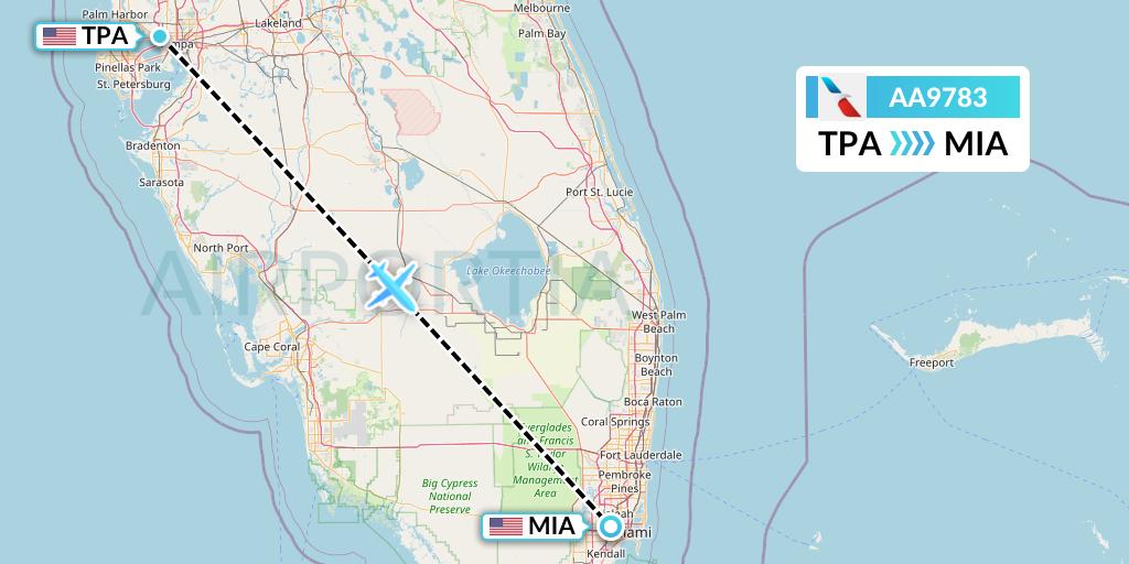AA9783 American Airlines Flight Map: Tampa to Miami