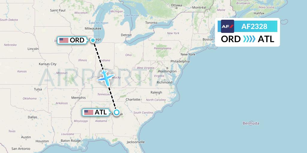 AF2328 Air France Flight Map: Chicago to Atlanta