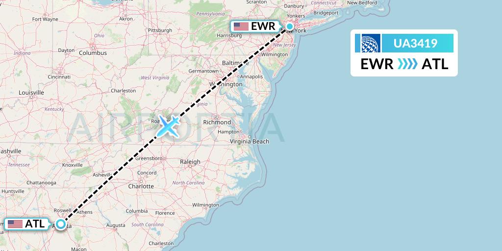 UA3419 United Airlines Flight Map: New York to Atlanta