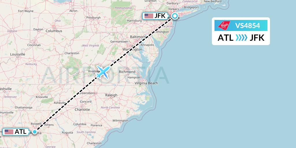 VS4854 Virgin Atlantic Airways Flight Map: Atlanta to New York