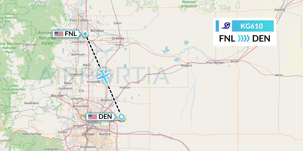 KG610 Key Lime Air Flight Map: Fort Collins to Denver