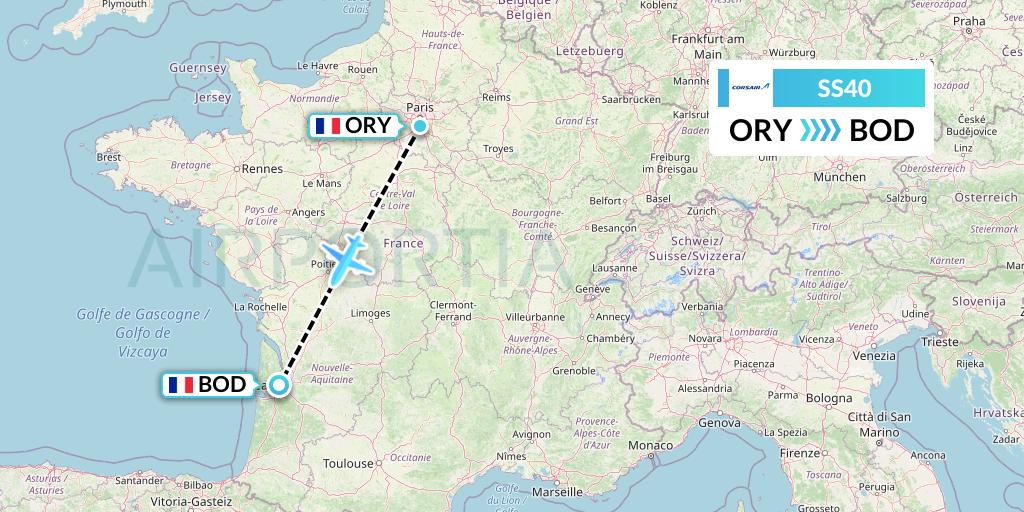 SS40 Corsair Flight Map: Paris to Bordeaux