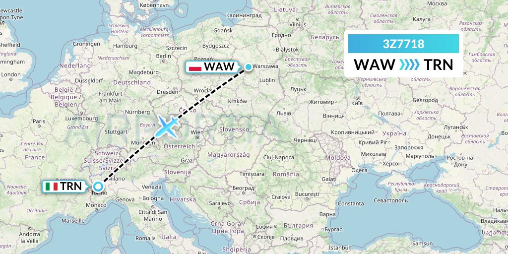 3Z7718 Travel Service Polska Flight Map: Warsaw to Turin