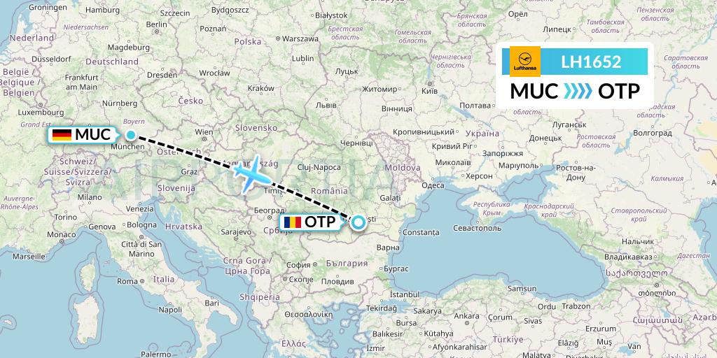 LH1652 Lufthansa Flight Map: Munich to Bucharest