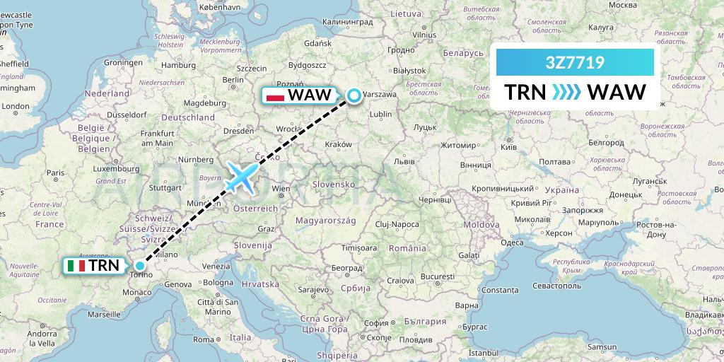 3Z7719 Travel Service Polska Flight Map: Turin to Warsaw