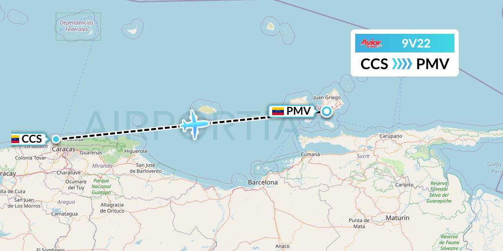 9V22 Avior Airlines Flight Map: Caracas to Porlamar