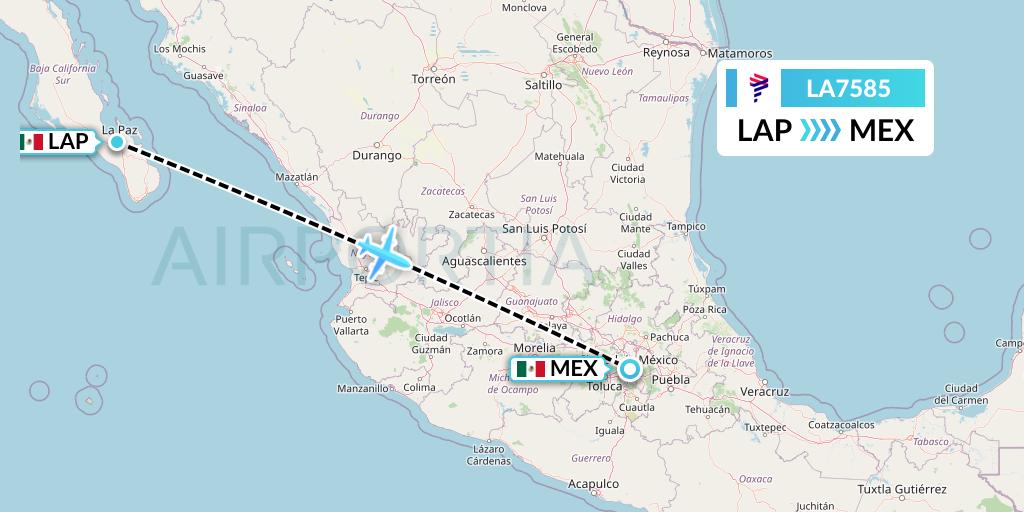 LA7585 LAN Airlines Flight Map: La Paz to Mexico City