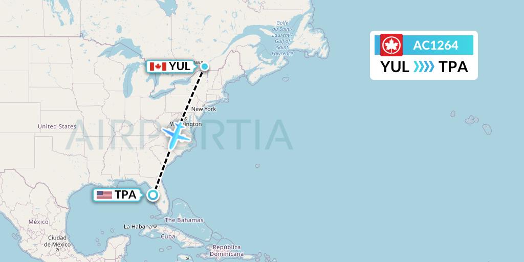 AC1264 Air Canada Flight Map: Montreal to Tampa