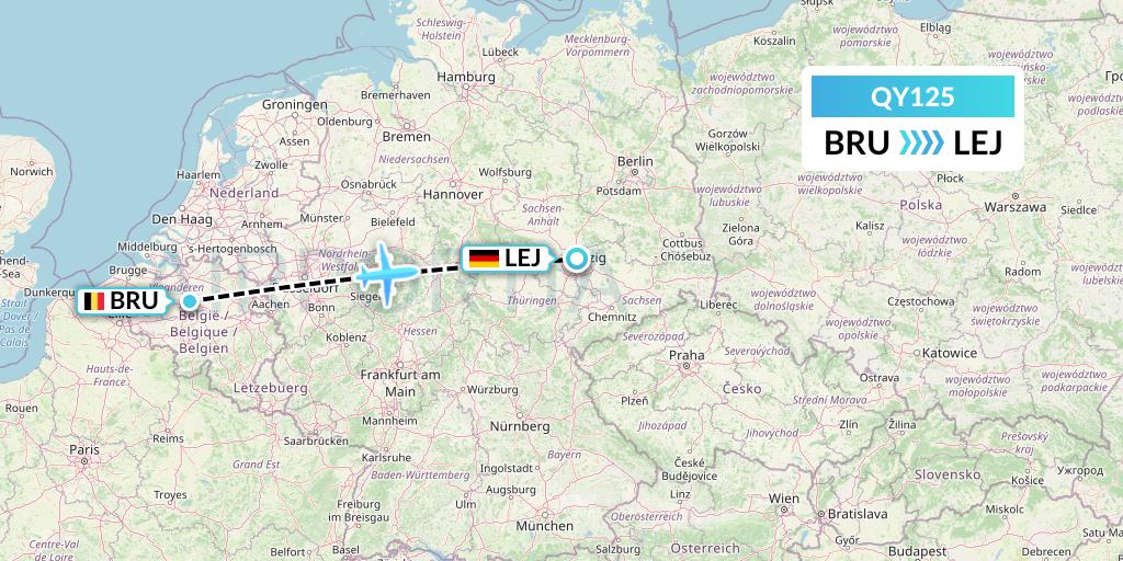QY125 European Air Transport Flight Map: Brussels to Leipzig