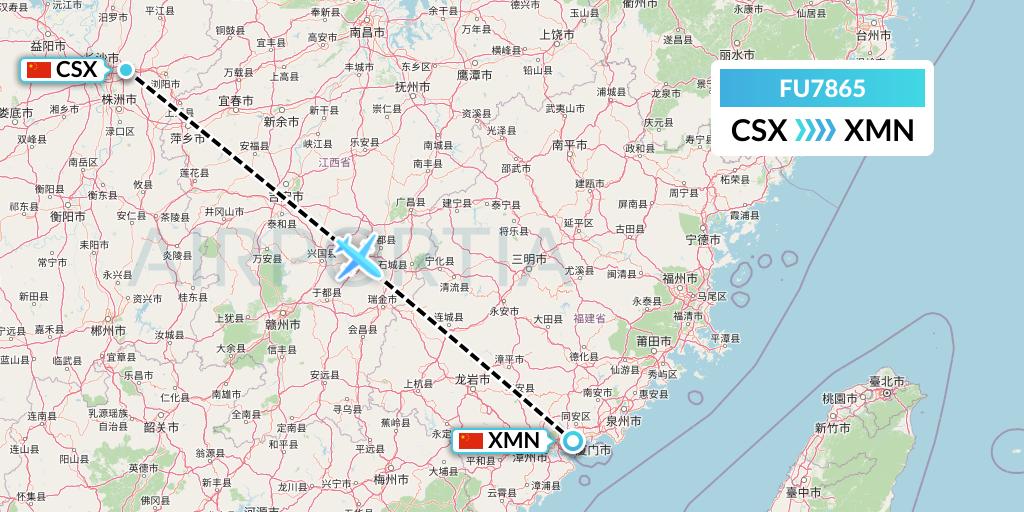FU7865 Fuzhou Airlines Flight Map: Changsha to Xiamen