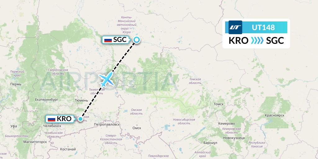 UT148 UTair Flight Map: Kurgan to Surgut