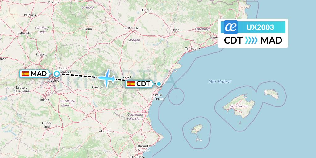 UX2003 Air Europa Flight Map: Castellon de la Plana to Madrid